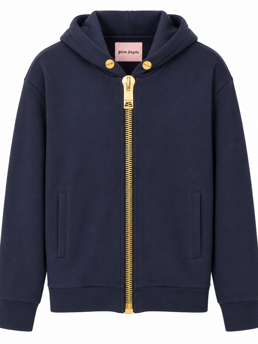 Palm Angels Maxi Puller Zip Hoodie Black Gold Hardware Size M.